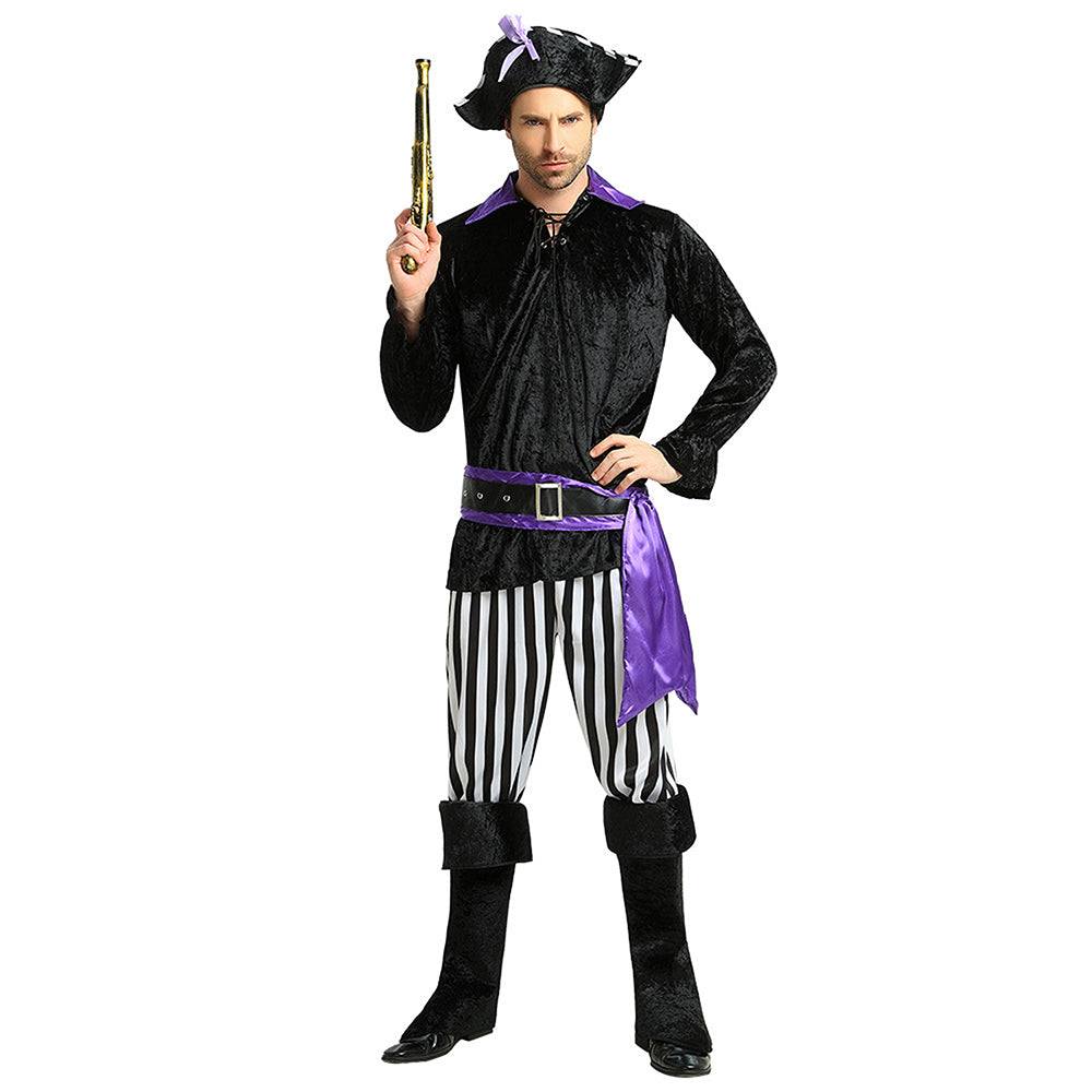 Purple & Black Pirate Adult Halloween Costume Fancy Dress Up