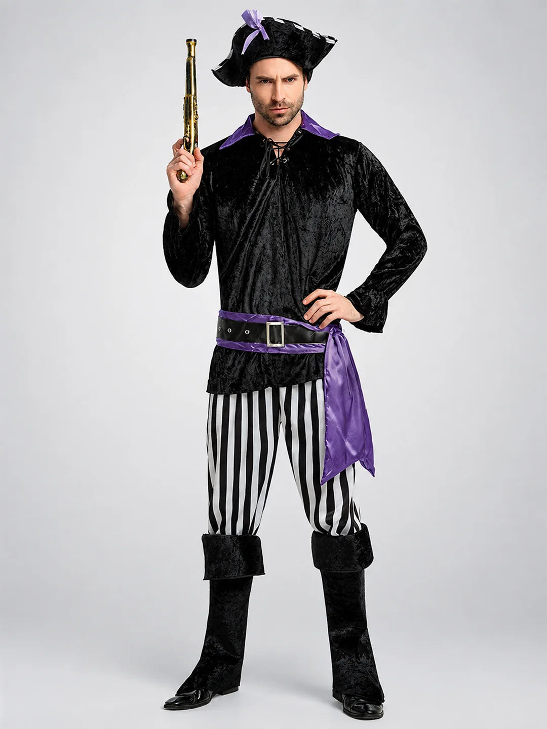 Purple & Black Pirate Adult Halloween Costume Fancy Dress Up