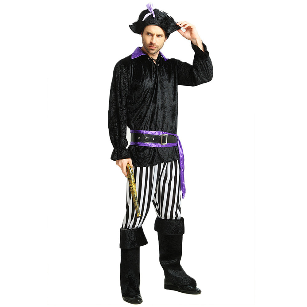 Purple & Black Pirate Adult Halloween Costume Fancy Dress Up