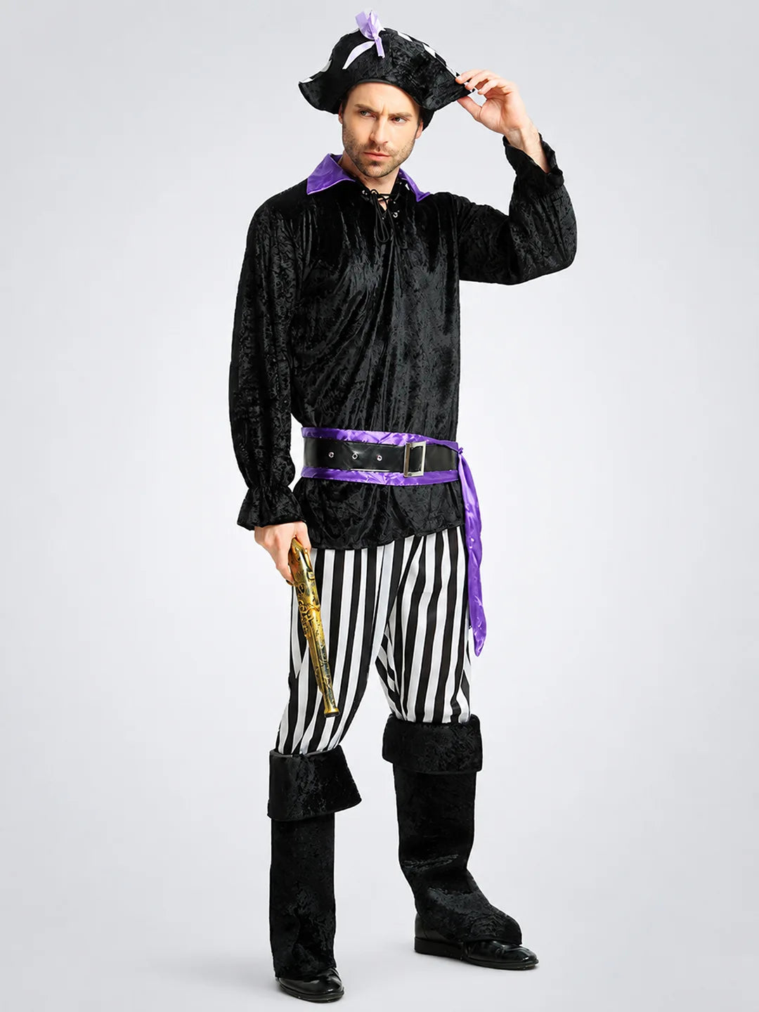 Purple & Black Pirate Adult Halloween Costume Fancy Dress Up