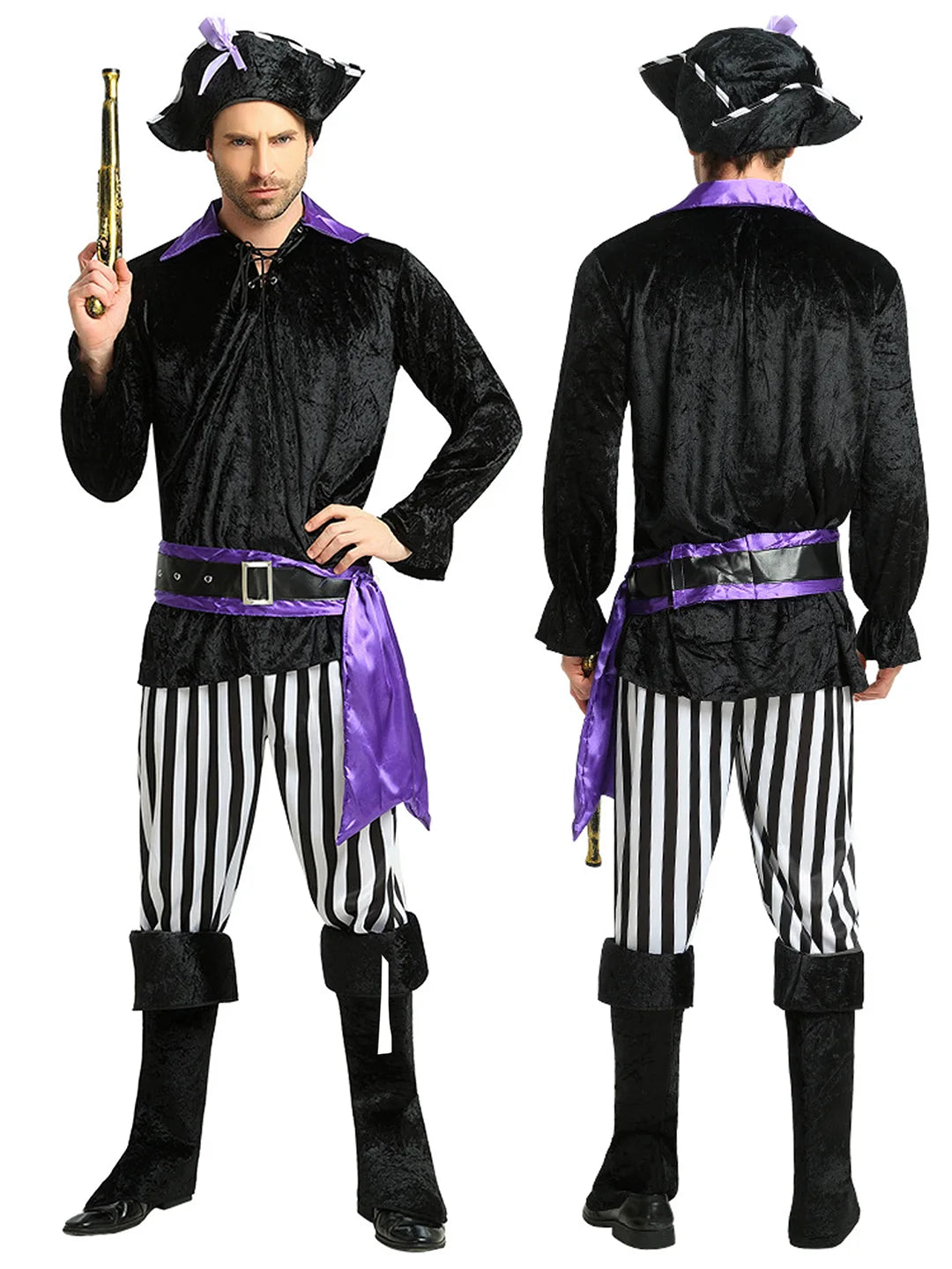 Purple & Black Pirate Adult Halloween Costume Fancy Dress Up