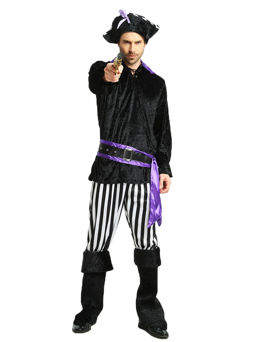 Purple & Black Pirate Adult Halloween Costume Fancy Dress Up