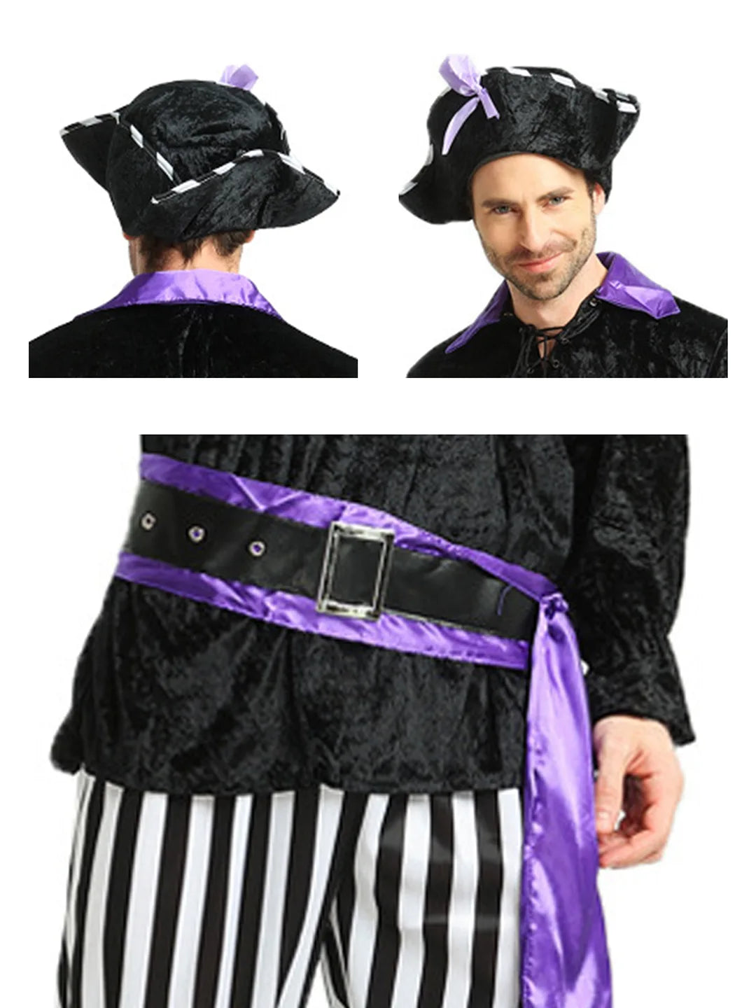 Purple & Black Pirate Adult Halloween Costume Fancy Dress Up