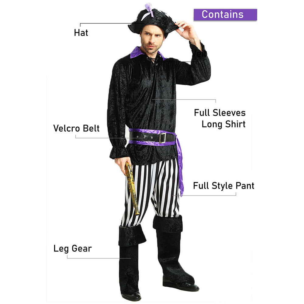 Purple & Black Pirate Adult Halloween Costume Fancy Dress Up