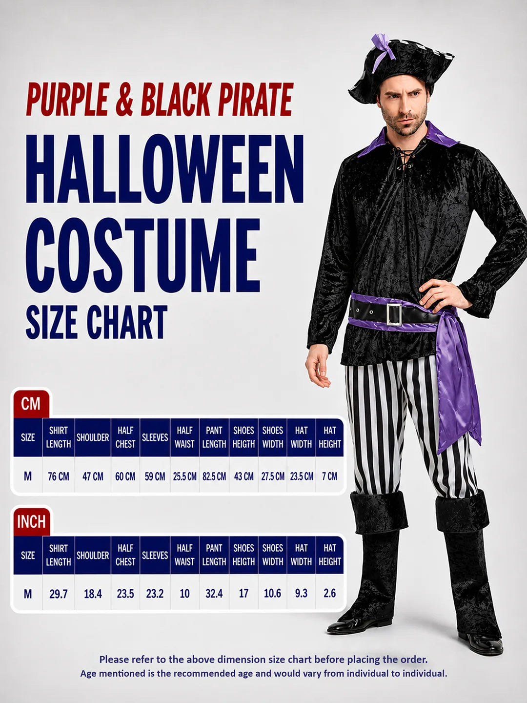 Purple & Black Pirate Adult Halloween Costume Fancy Dress Up