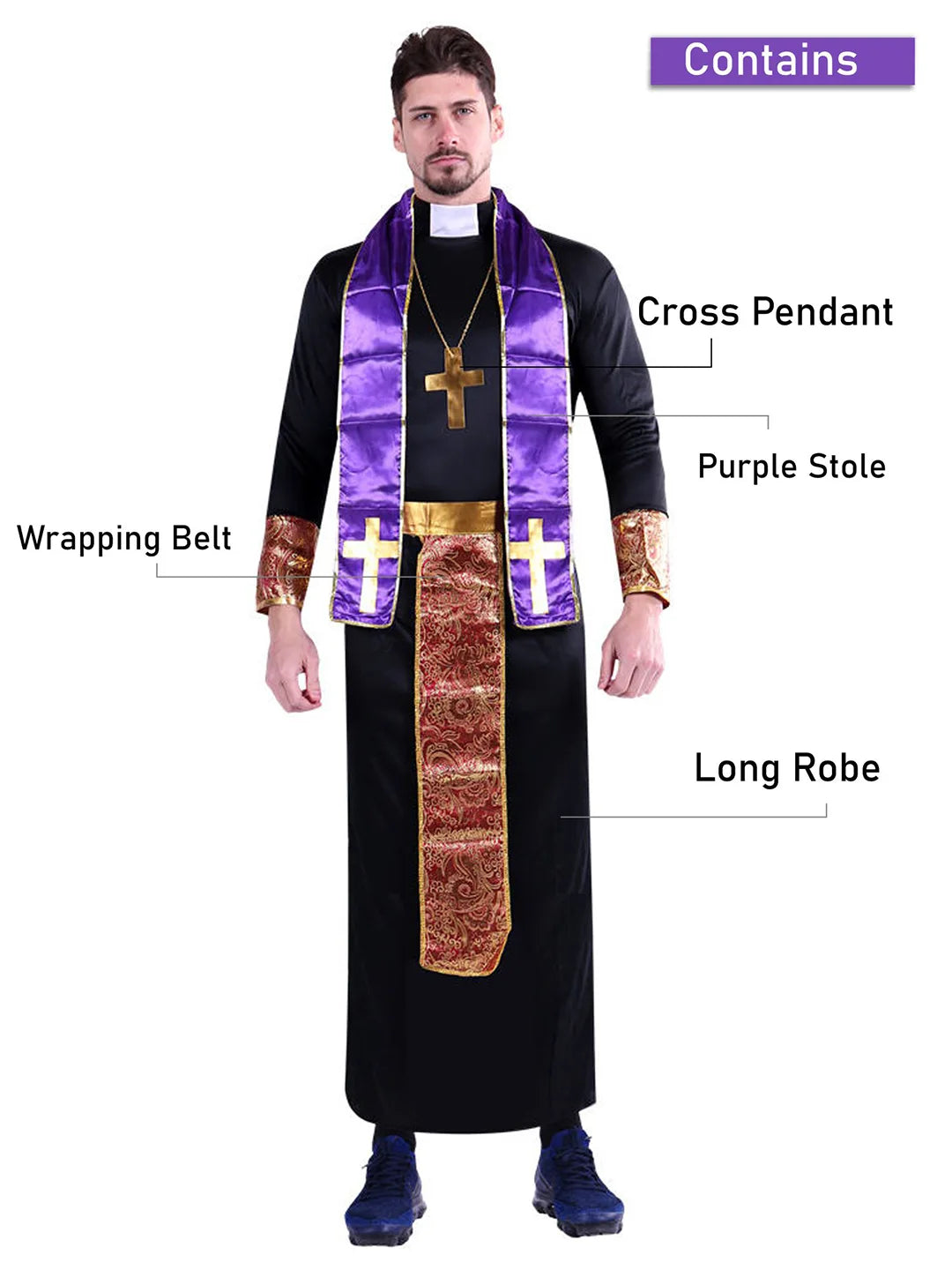 The Priest , Purple & Black Adults Halloween Costume Fancy Dress Up