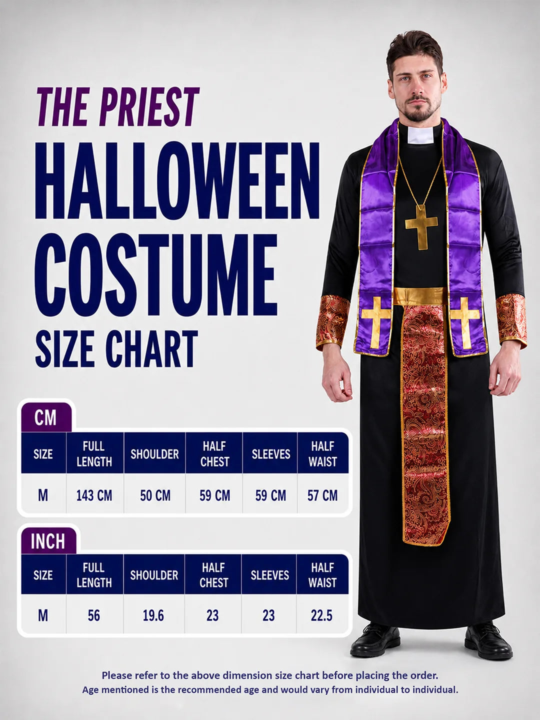 The Priest , Purple & Black Adults Halloween Costume Fancy Dress Up