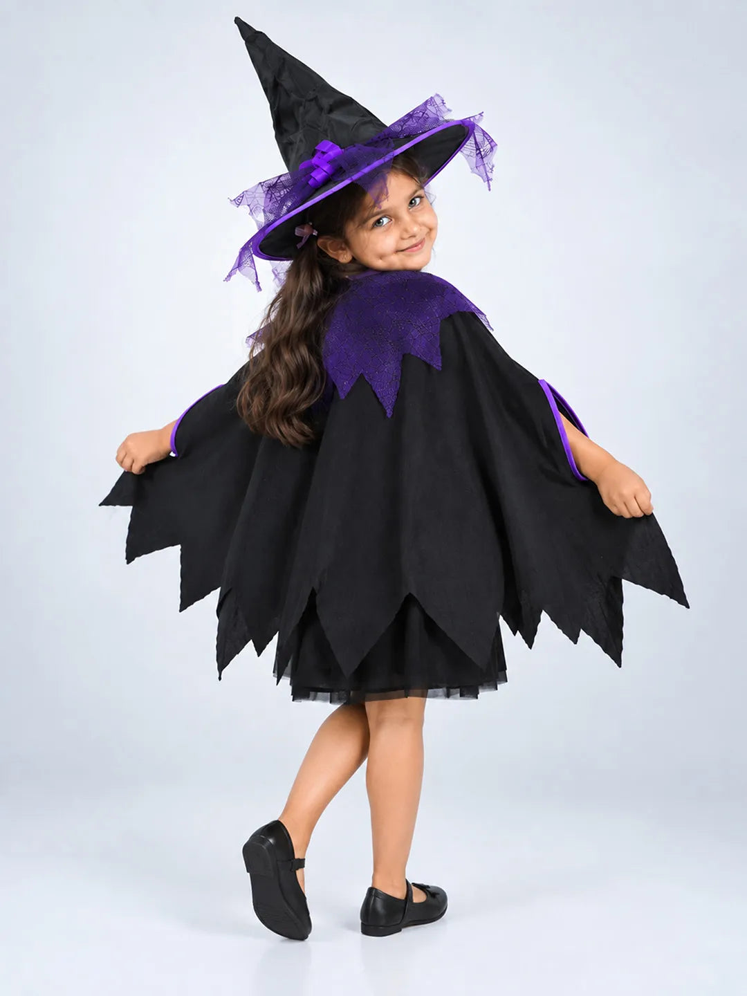 Black & Purple Witch Poncho & Hat set,No Frock included, Kids Halloween Costume Fancy Dress Up
