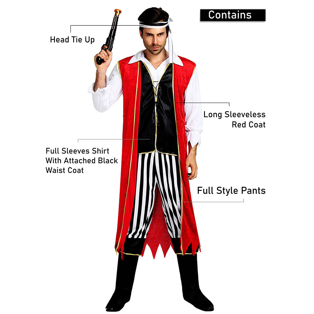 Red Coat Pirate Adult Halloween Costume Fancy Dress Up