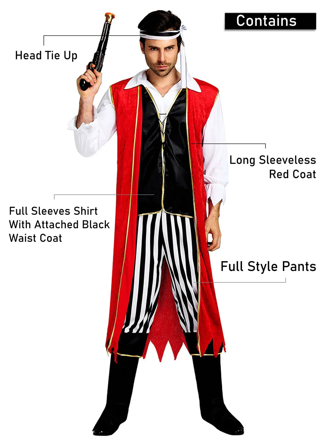 Red Coat Pirate Adult Halloween Costume Fancy Dress Up