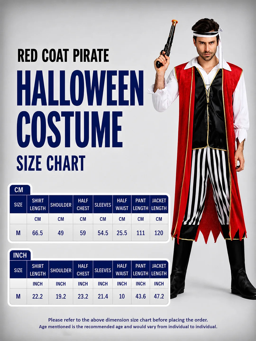 Red Coat Pirate Adult Halloween Costume Fancy Dress Up