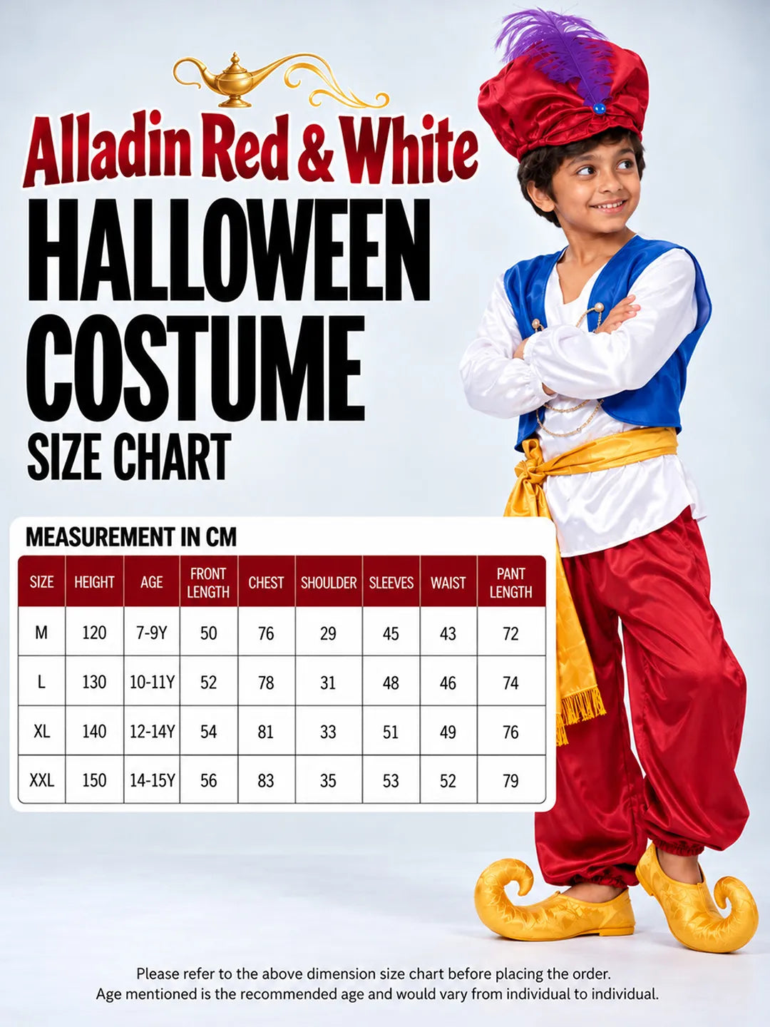 Alladin Red & White, Kids Halloween Costume Fancy Dress Up