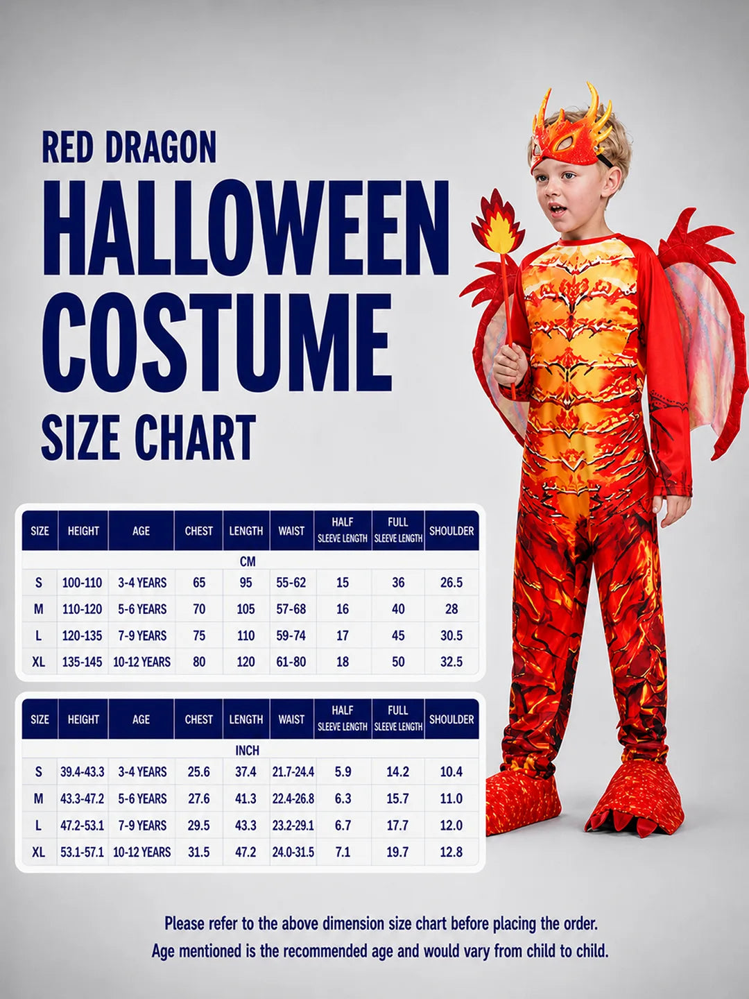 Red Dragon,Kids Halloween Costume Fancy Dress Up