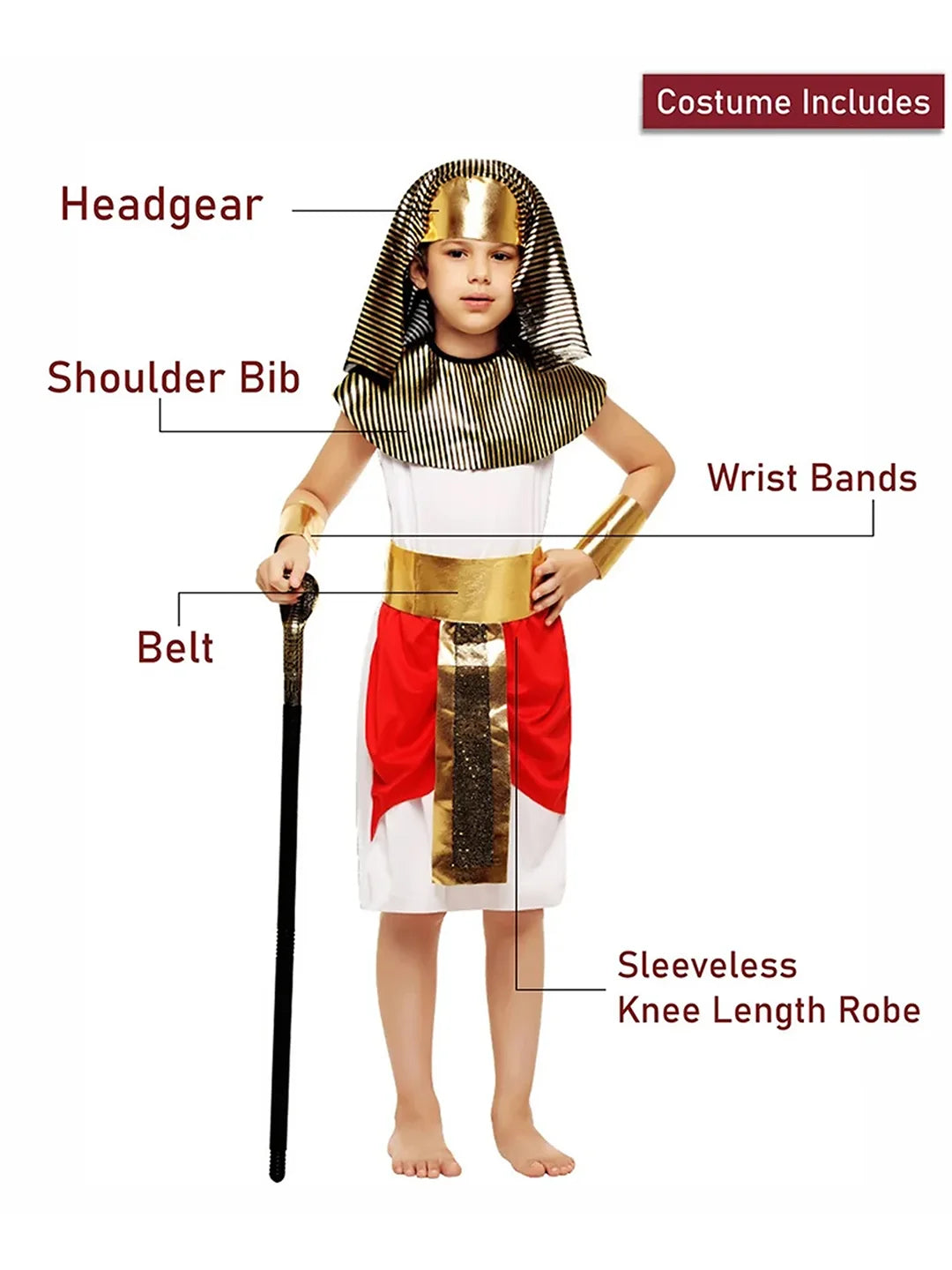 Red Egyptian Boy, Kids Halloween Costume Dress Up for Boys