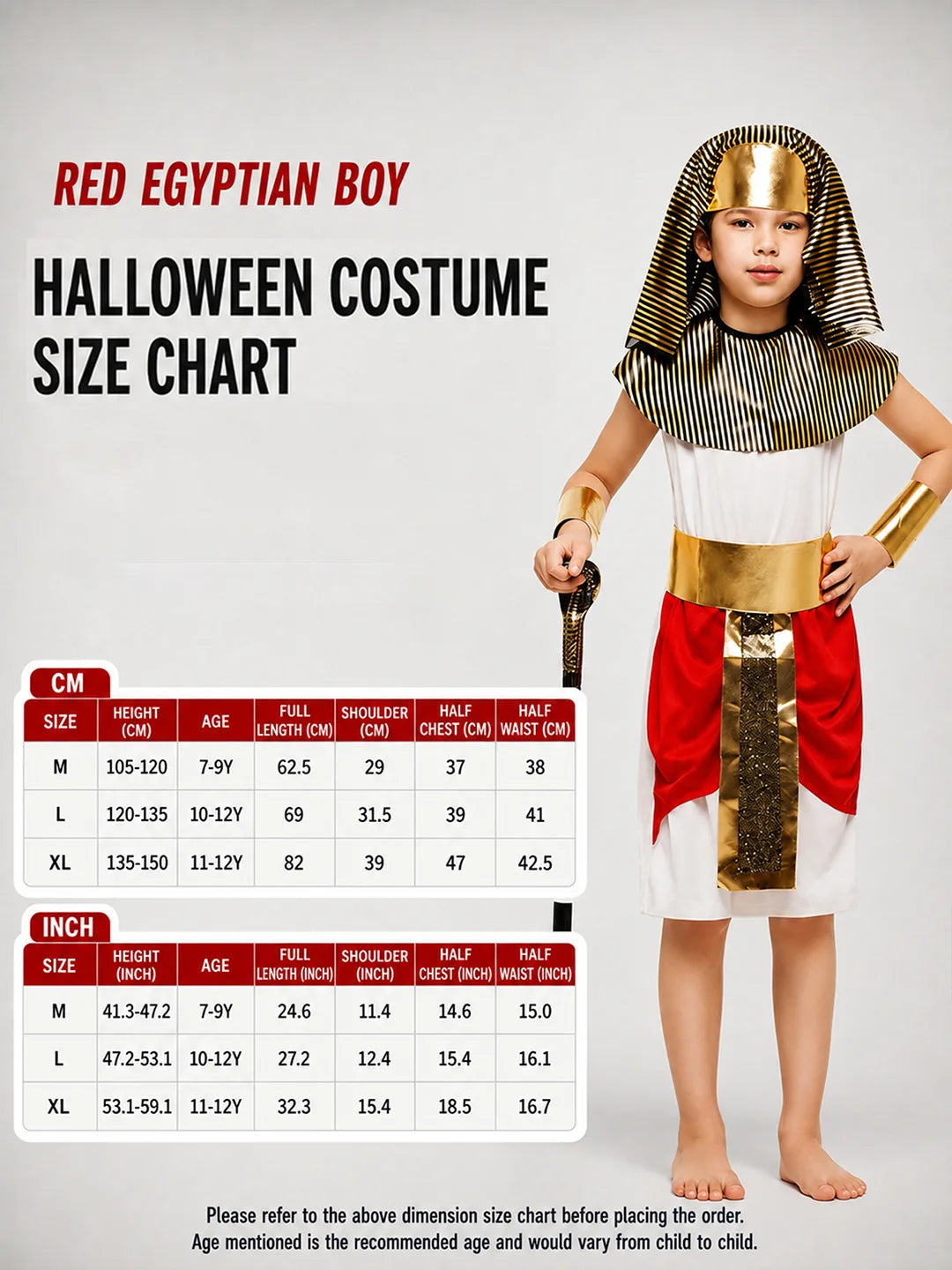 Red Egyptian Boy, Kids Halloween Costume Dress Up for Boys