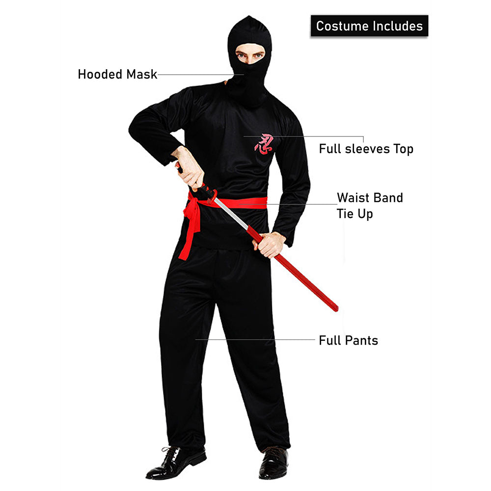 Red Dragon Ninja Adults Halloween Costume Fancy Dress Up