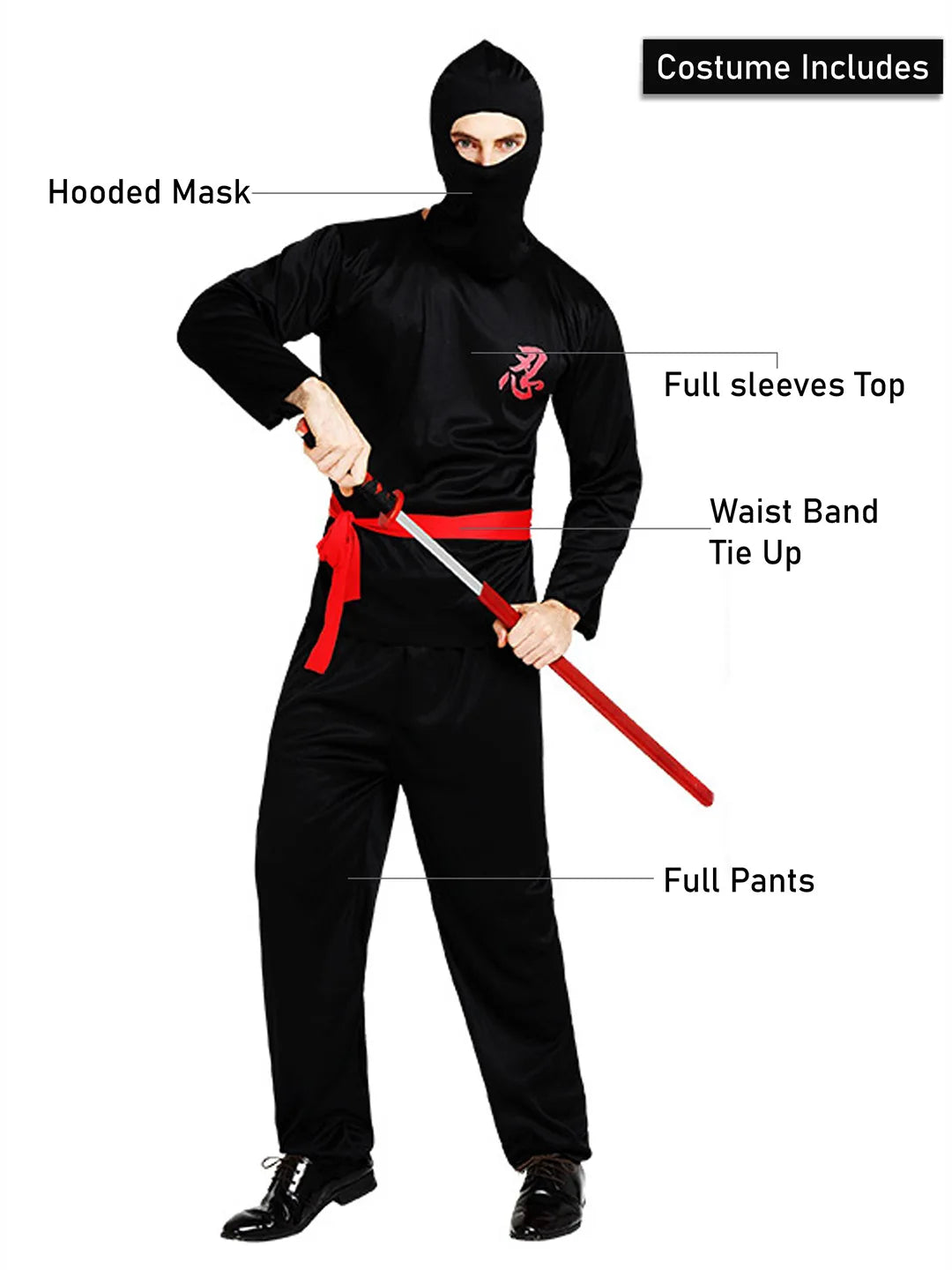 Red Dragon Ninja Adults Halloween Costume Fancy Dress Up