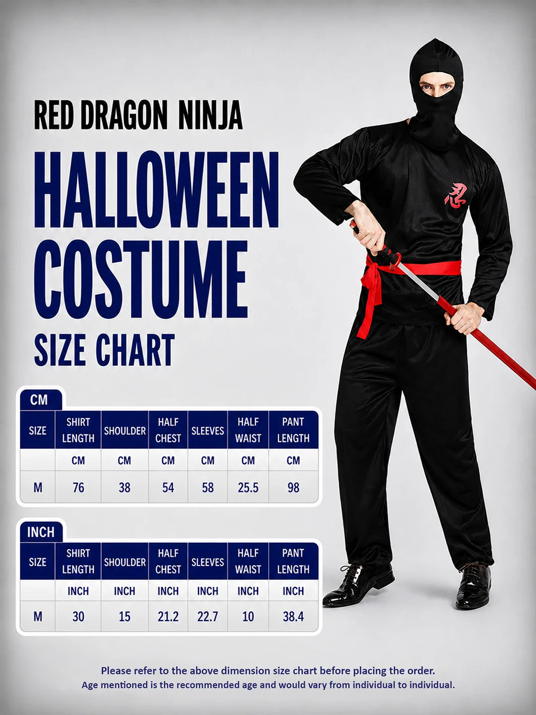 Red Dragon Ninja Adults Halloween Costume Fancy Dress Up