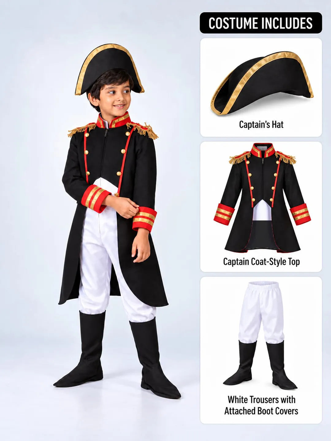Black & Red Pirate Captain, Kids Halloween Costume Fancy Dress Up