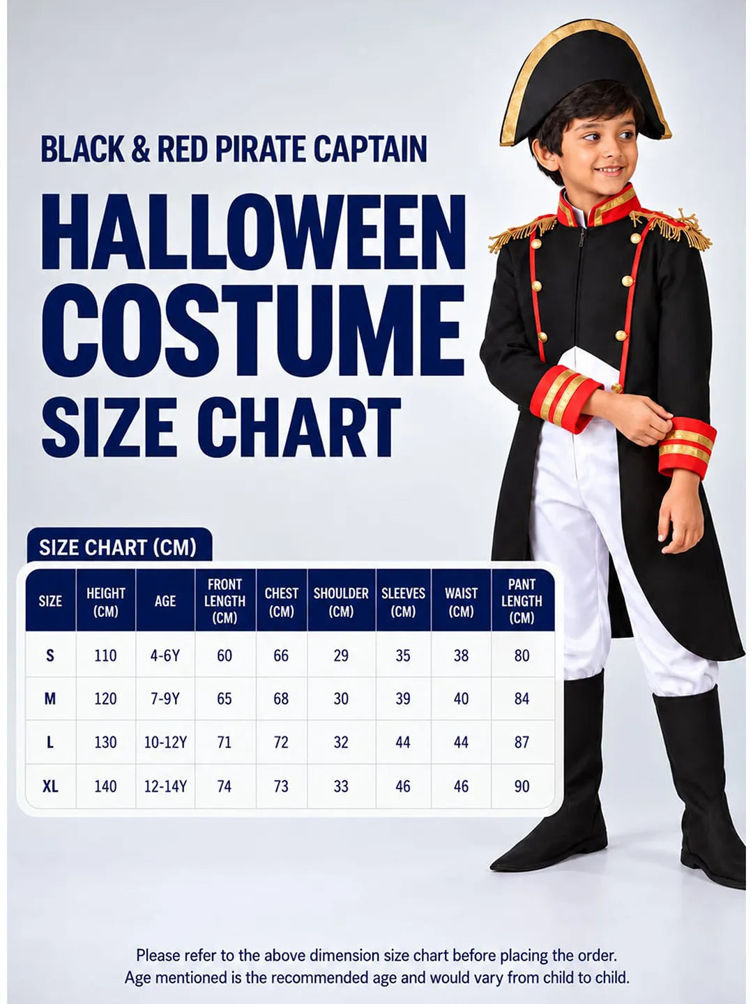 Black & Red Pirate Captain, Kids Halloween Costume Fancy Dress Up