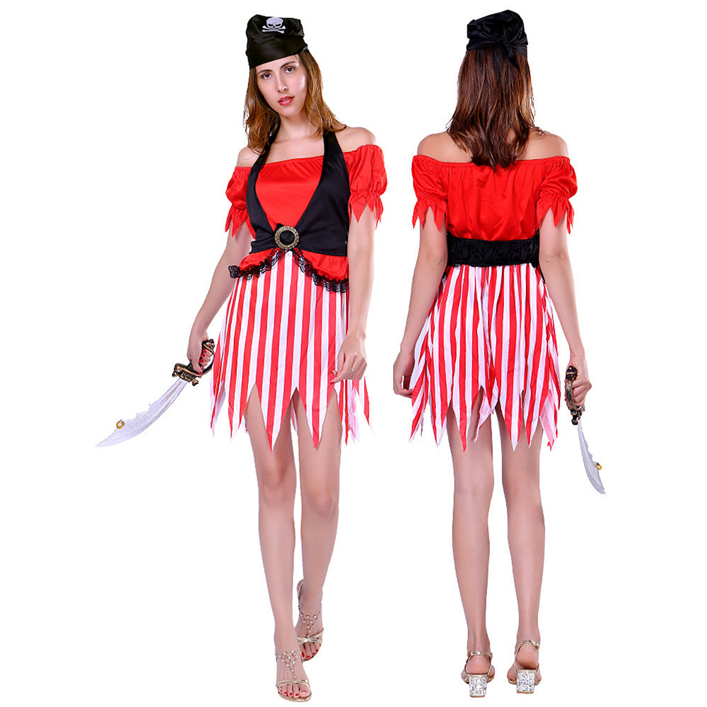 Red dress Pirate Adult Halloween Costume Fancy Dress Up