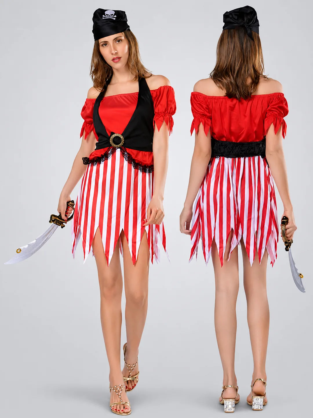 Red dress Pirate Adult Halloween Costume Fancy Dress Up