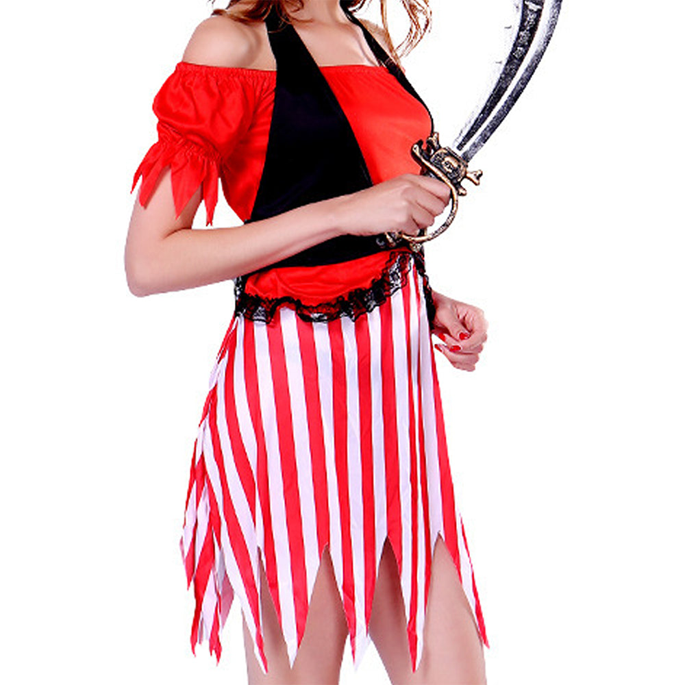 Red dress Pirate Adult Halloween Costume Fancy Dress Up