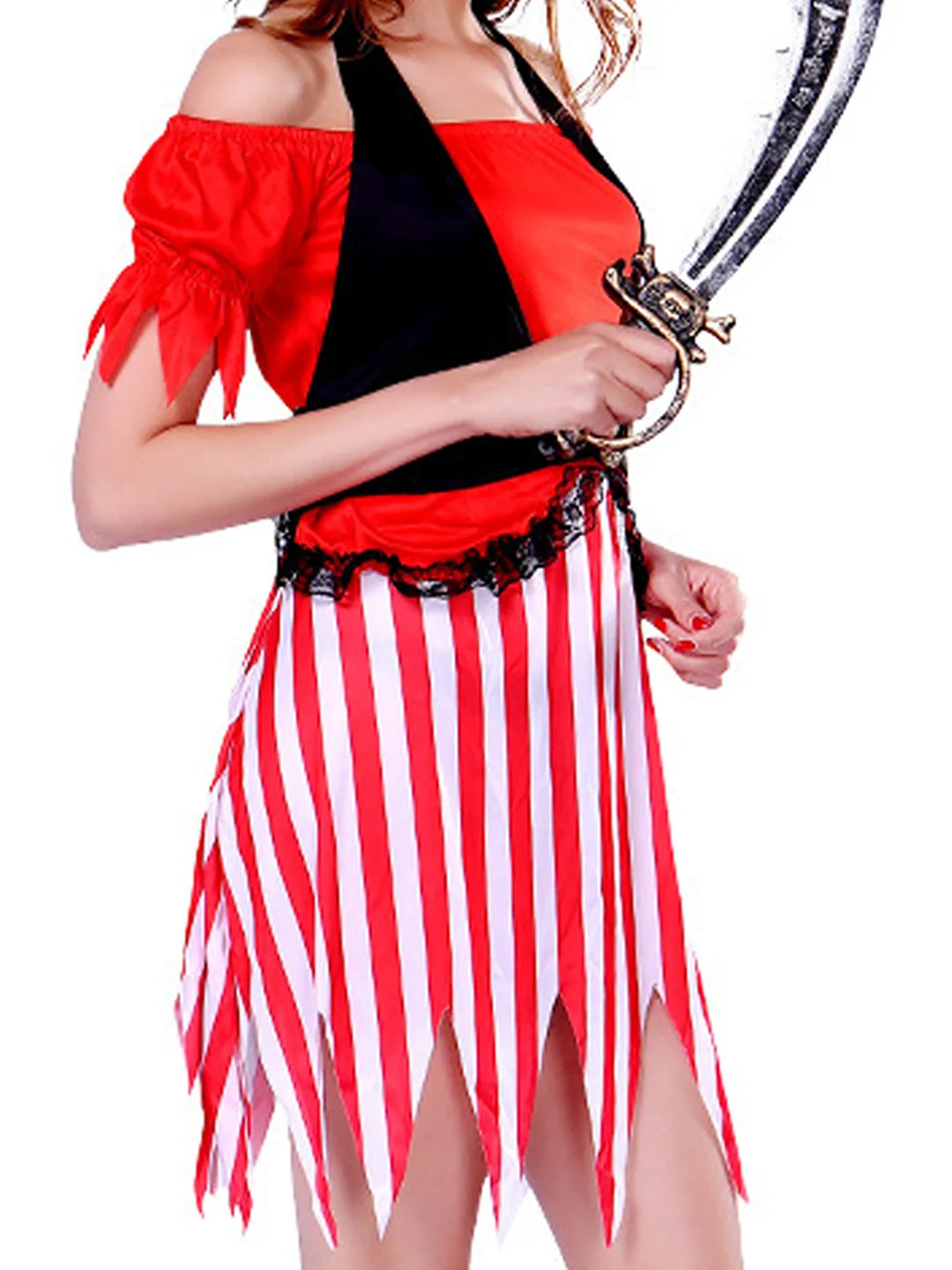 Red dress Pirate Adult Halloween Costume Fancy Dress Up