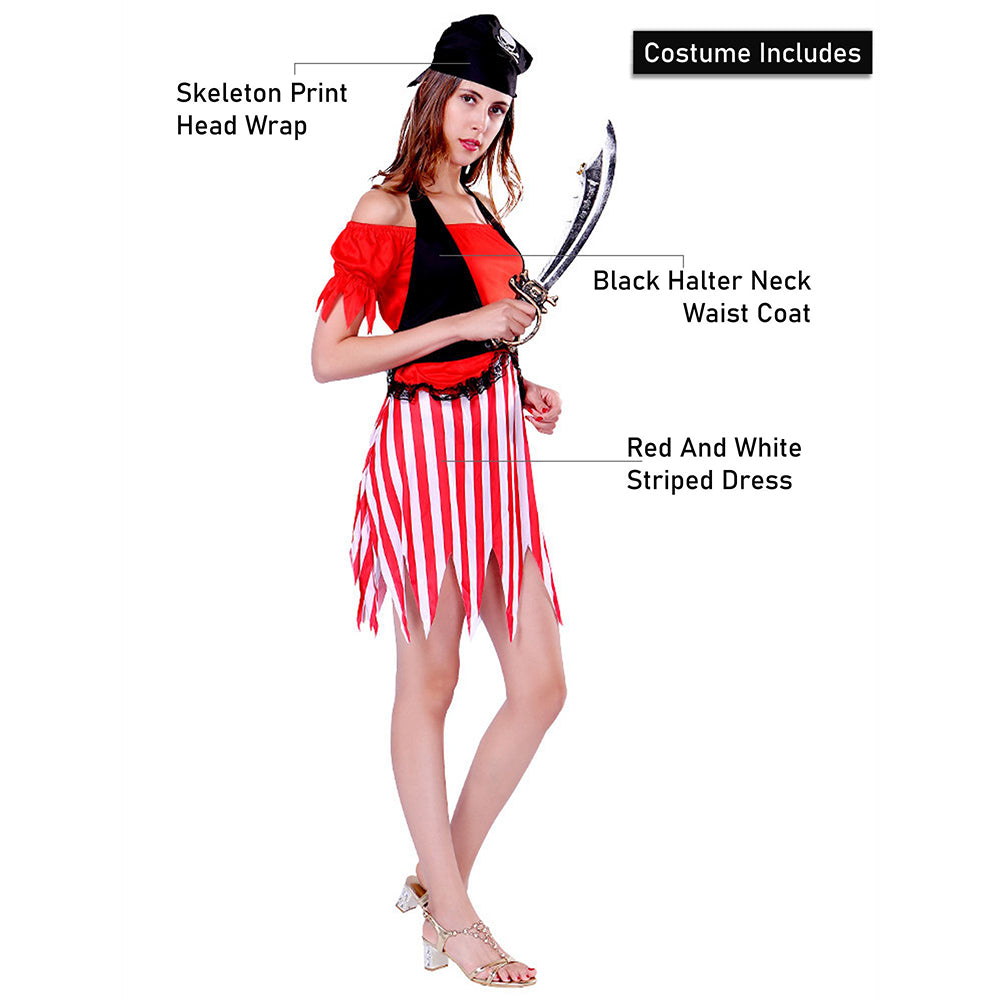 Red dress Pirate Adult Halloween Costume Fancy Dress Up