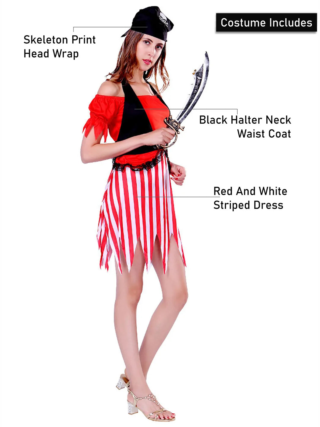 Red dress Pirate Adult Halloween Costume Fancy Dress Up