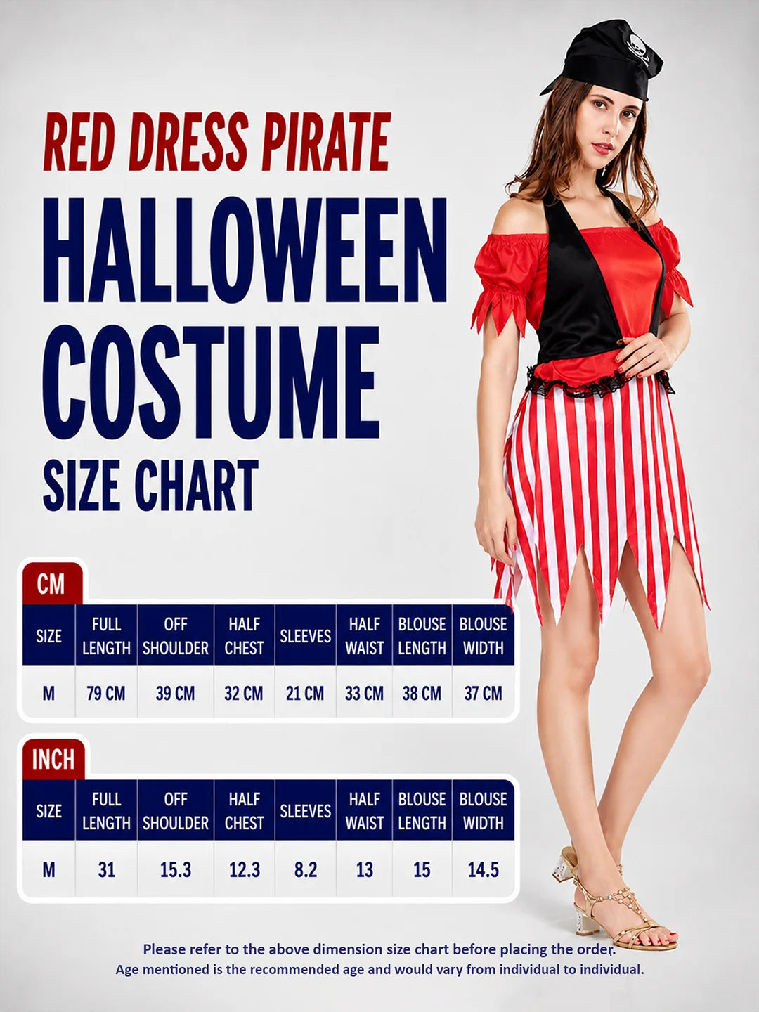 Red dress Pirate Adult Halloween Costume Fancy Dress Up