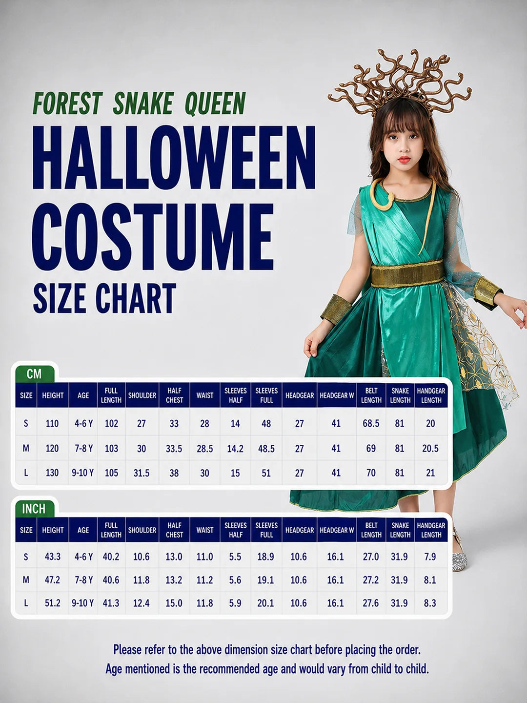 Forest Snake Queen Kids Halloween Costume Dress Up