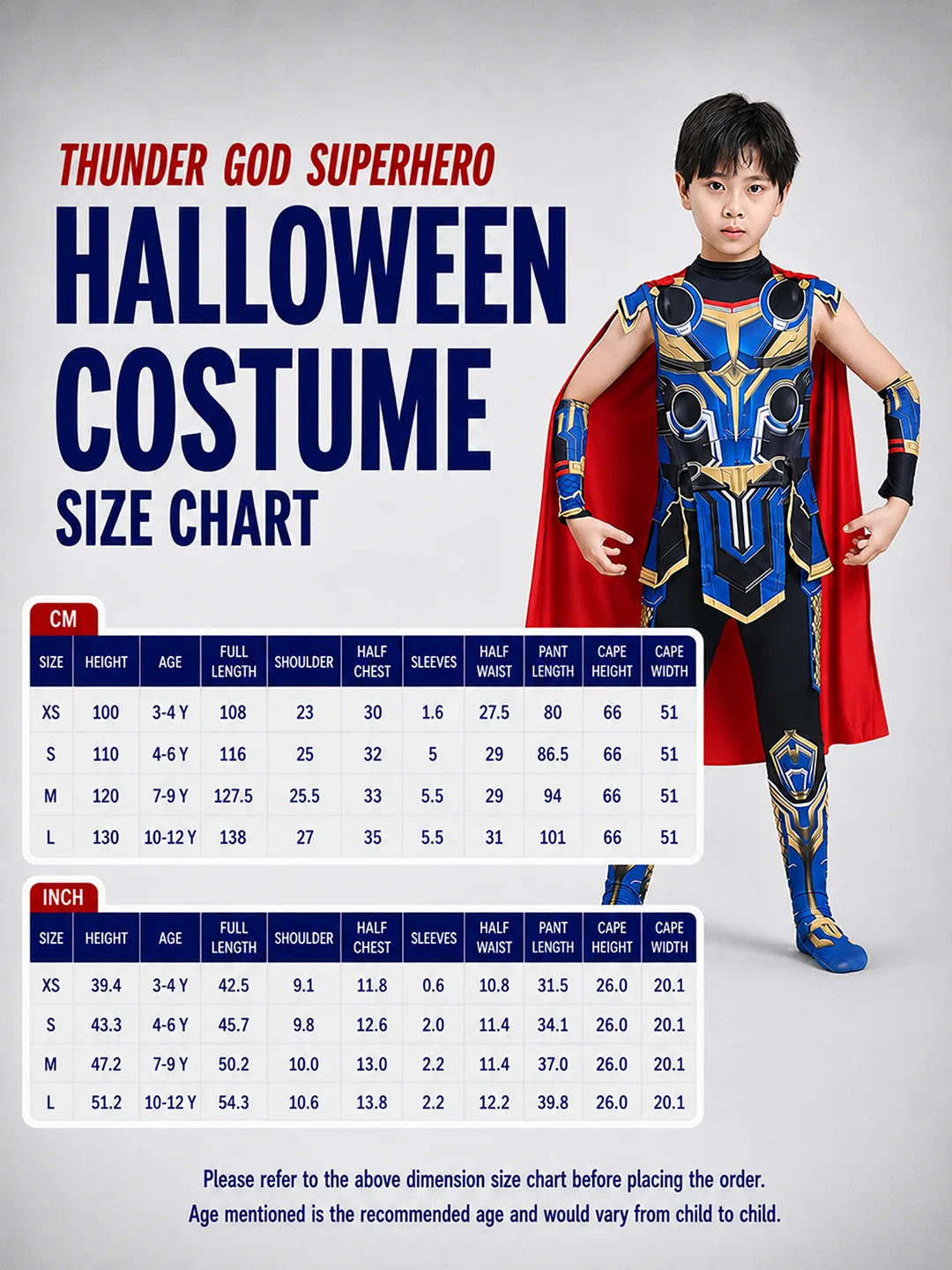 Thunder God Superhero ,Kids Halloween Costume Fancy Dress Up