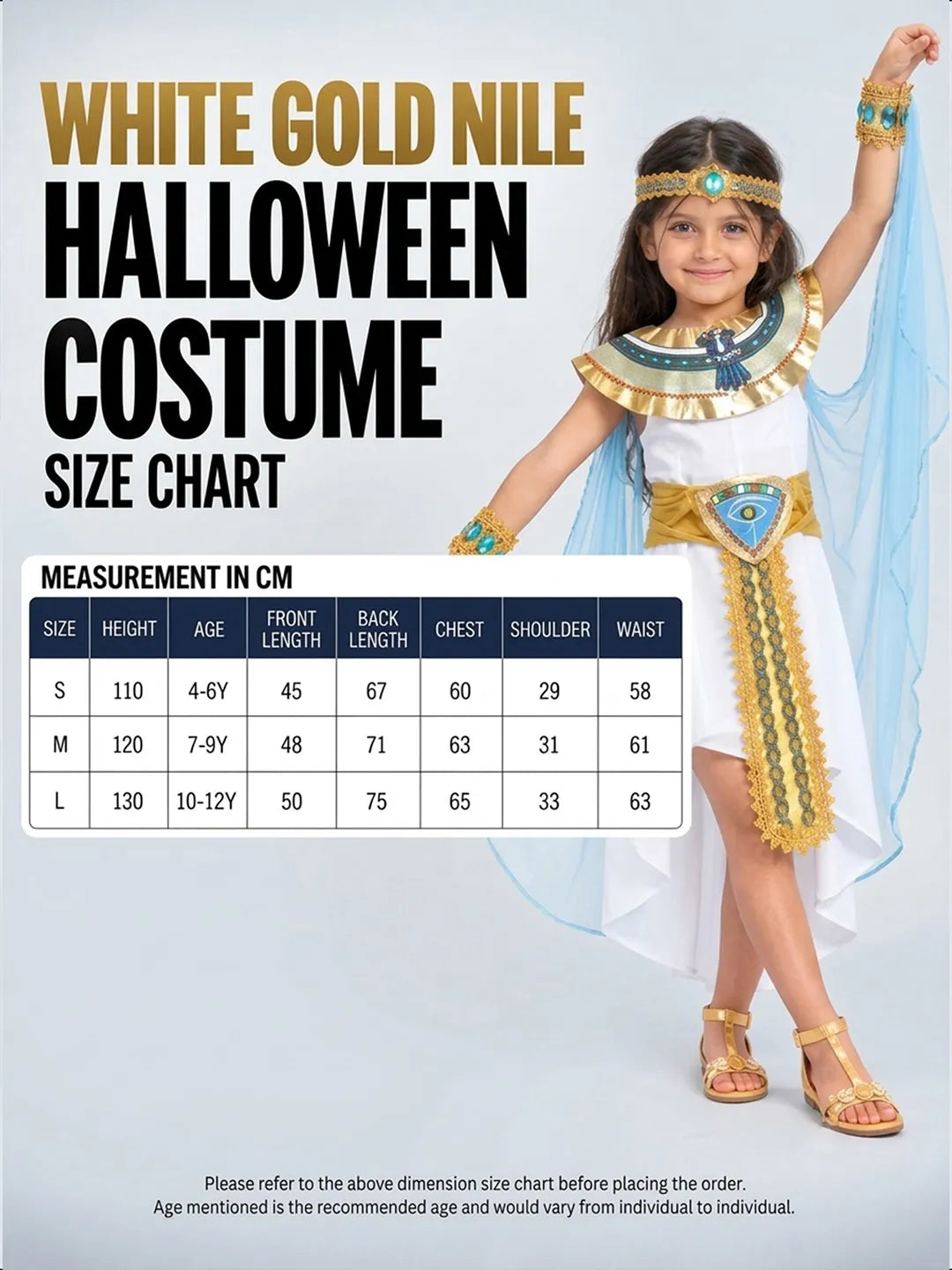 White & Gold Nile Girl, Kids Halloween Costume Fancy Dress Up