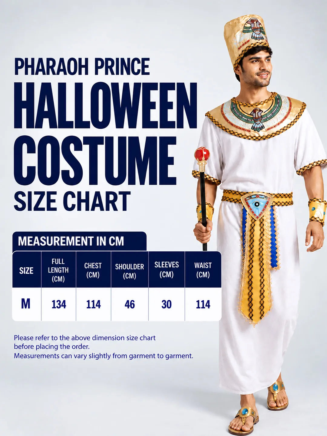 White Egyptian Pharaoh King Adult Halloween Costume Fancy Dress Up