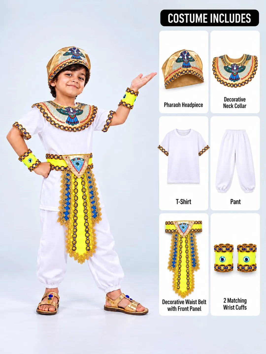 White Egyptian Pharaoh Prince, Kids Halloween Costume Fancy Dress Up