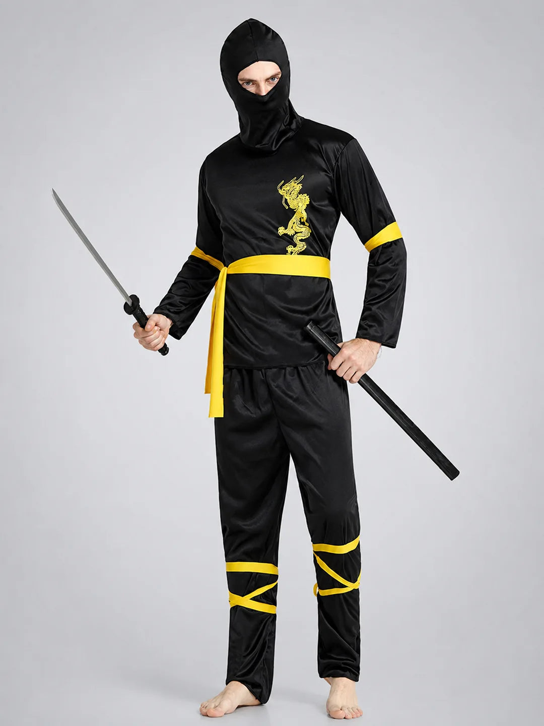 Yellow Dragon Ninja Adults Halloween Costume Fancy Dress Up