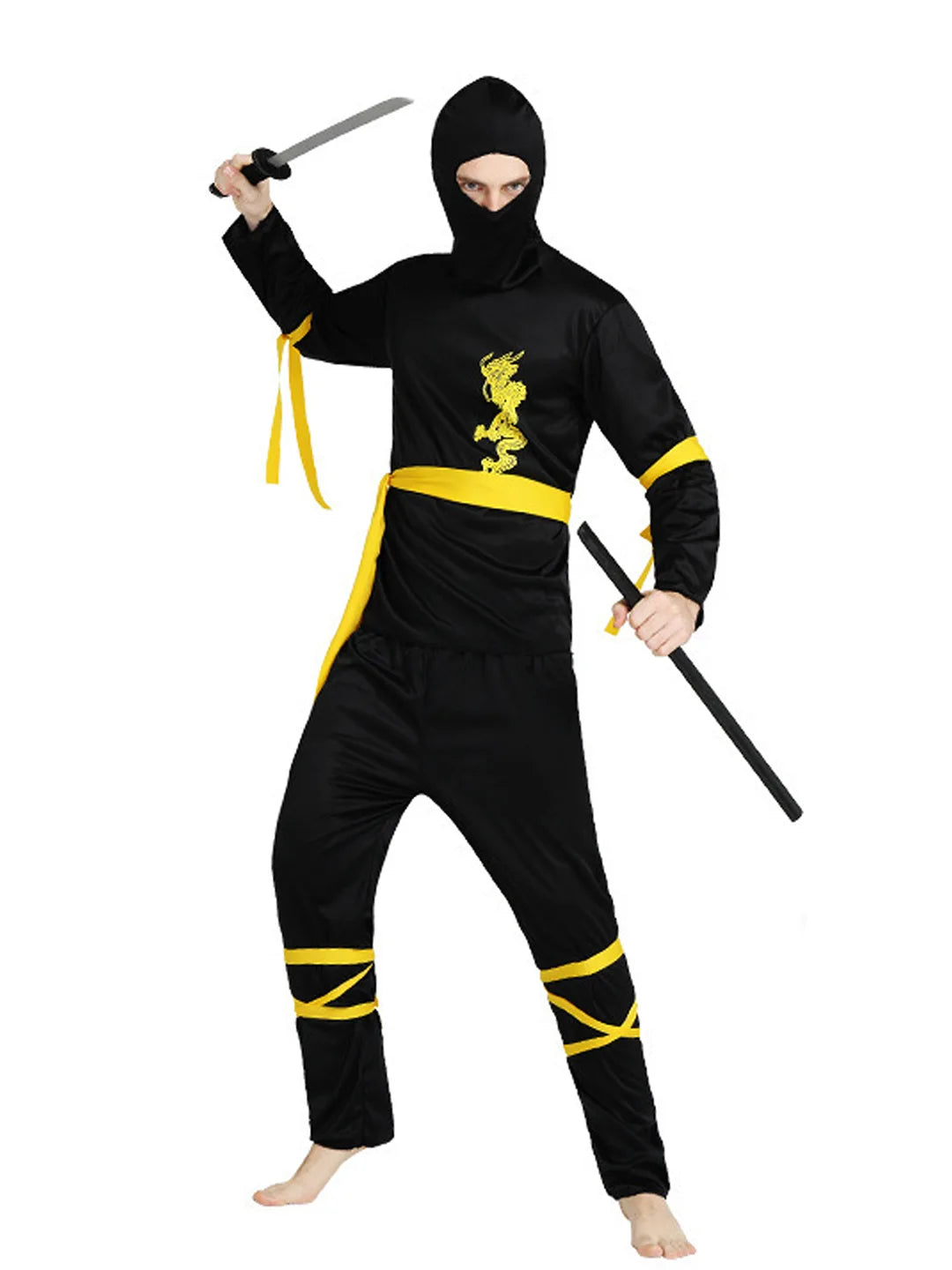 Yellow Dragon Ninja Adults Halloween Costume Fancy Dress Up