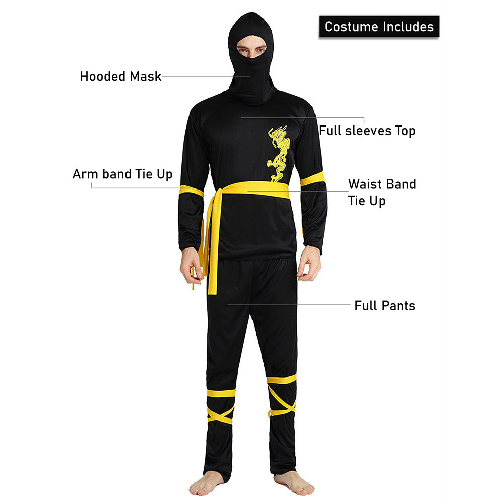 Yellow Dragon Ninja Adults Halloween Costume Fancy Dress Up