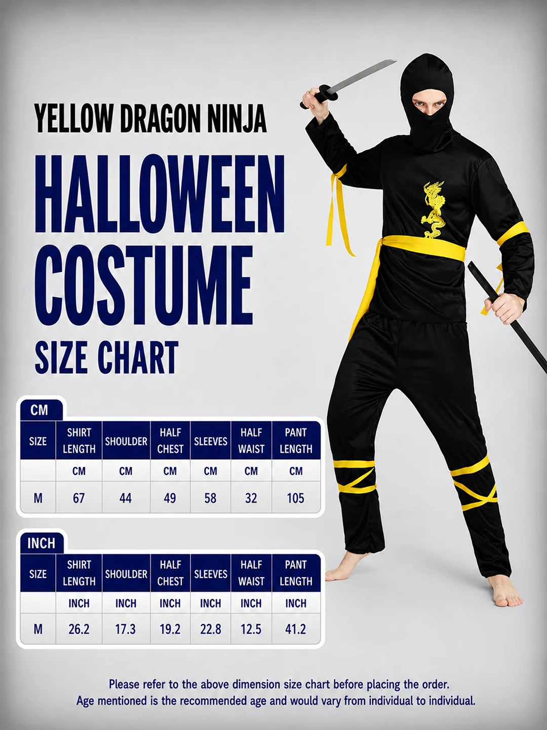 Yellow Dragon Ninja Adults Halloween Costume Fancy Dress Up