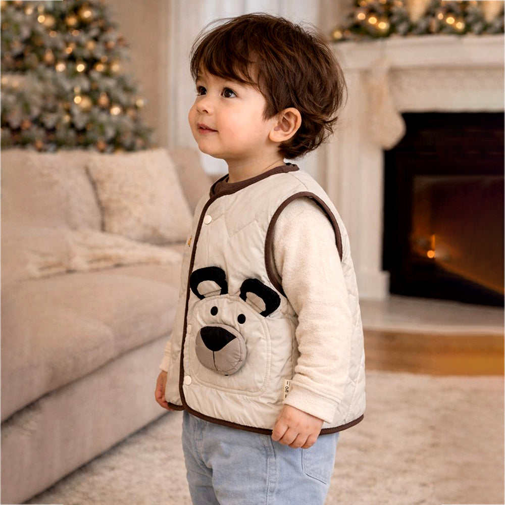 3D Bear Face Sleeveless Winter Jacket for Kids