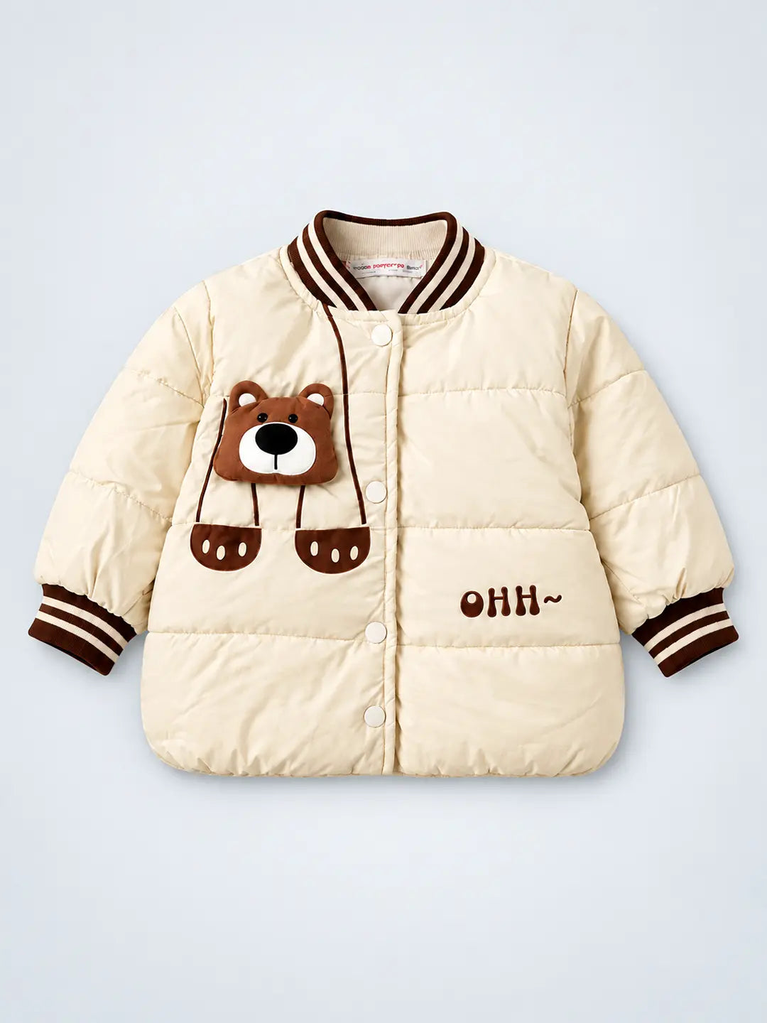 Beige & Brown 3D Teddy Face,Winter Jacket for Kids