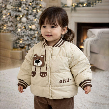 Beige & Brown 3D Teddy Face,Winter Jacket for Kids