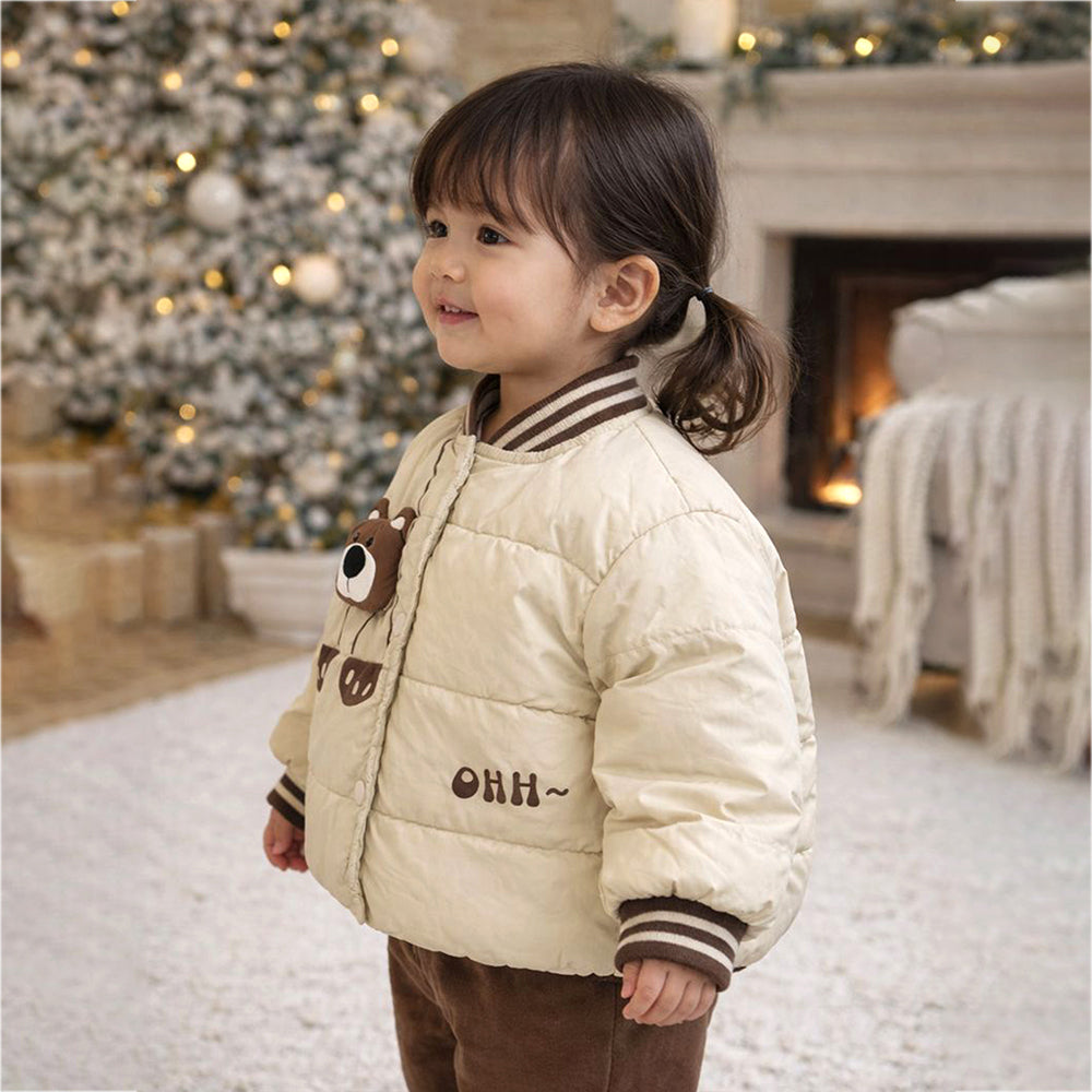 Beige & Brown 3D Teddy Face,Winter Jacket for Kids