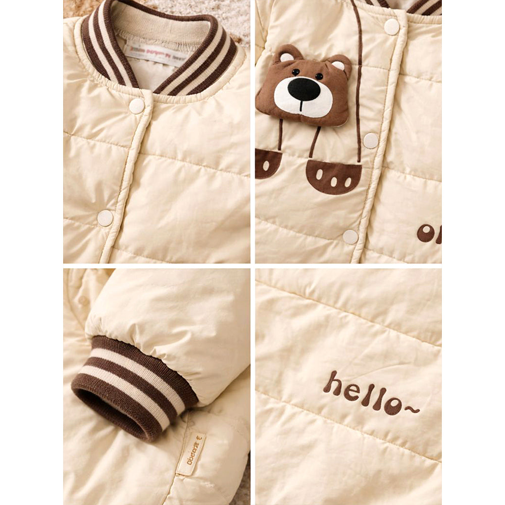Beige & Brown 3D Teddy Face,Winter Jacket for Kids