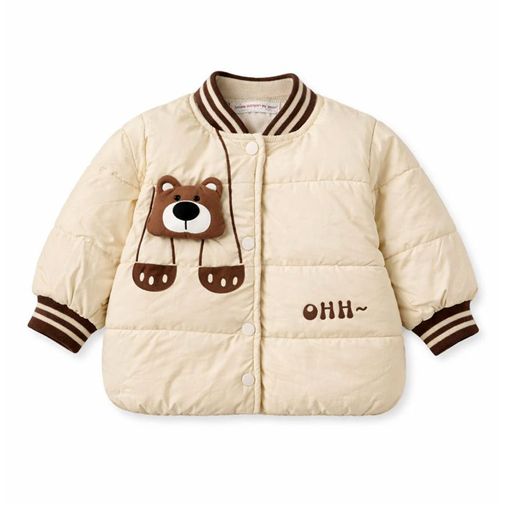 Beige & Brown 3D Teddy Face,Winter Jacket for Kids