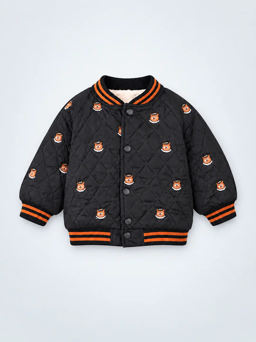 Black Brown Tiny Bear Quilted Sherpa Winter Jacket for Kids