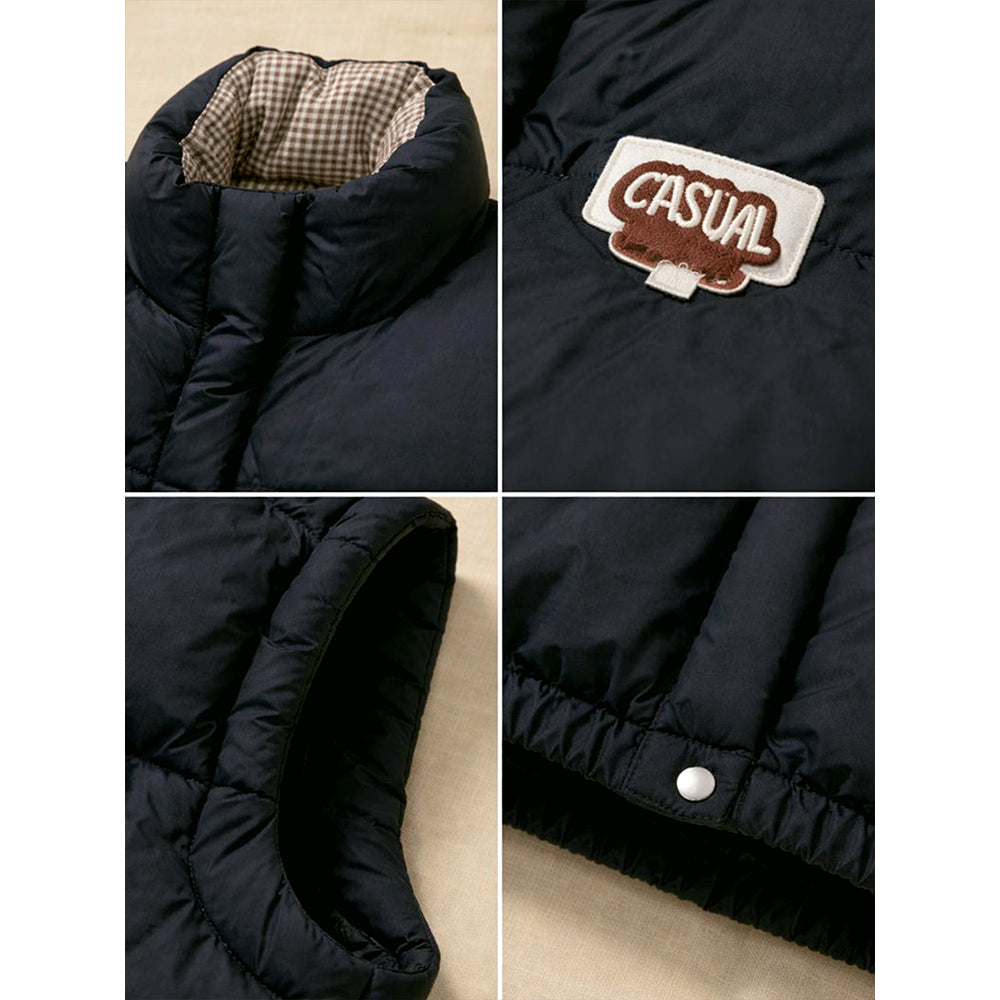 Black Checks Collar Quilted Sleeveless Winter Vest Jacket for Kids