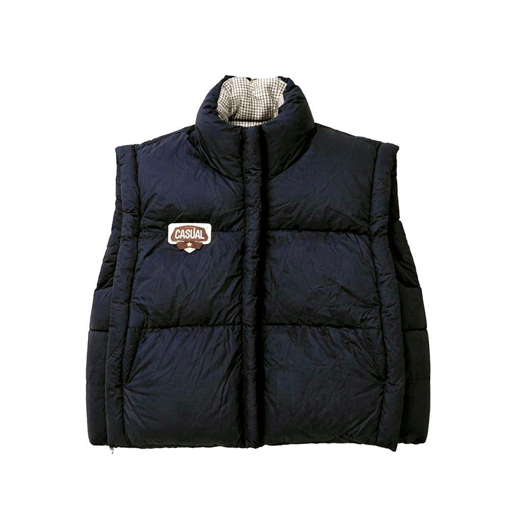 Black Checks Collar Quilted Sleeveless Winter Vest Jacket for Kids