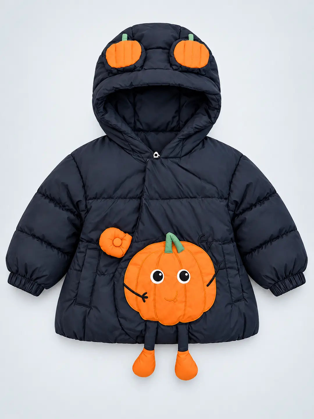 Black 3D Pumpkin Hooded Winter Puffer Jacket for Kids